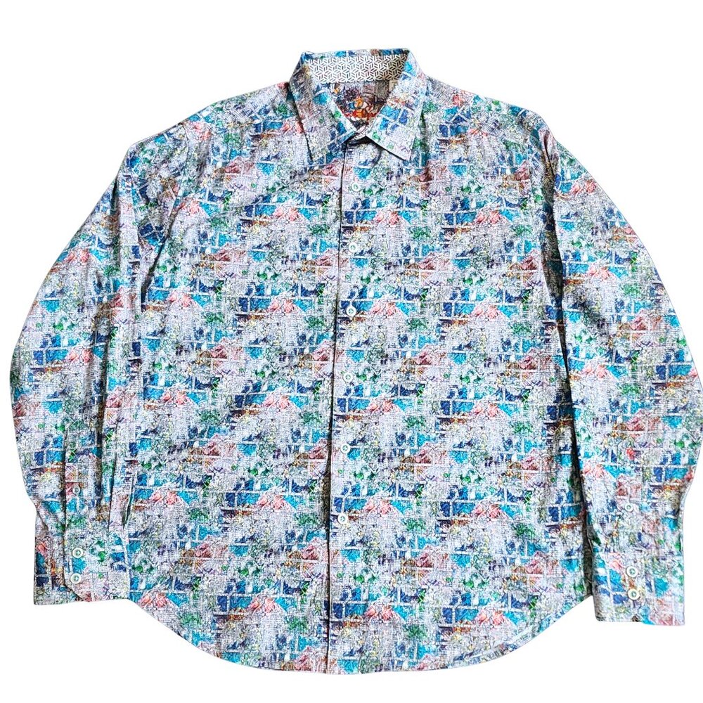 Robert Graham Flip Cuff Men's Multi‎ Print Long Sleeve Casual Dress Shirt Medium